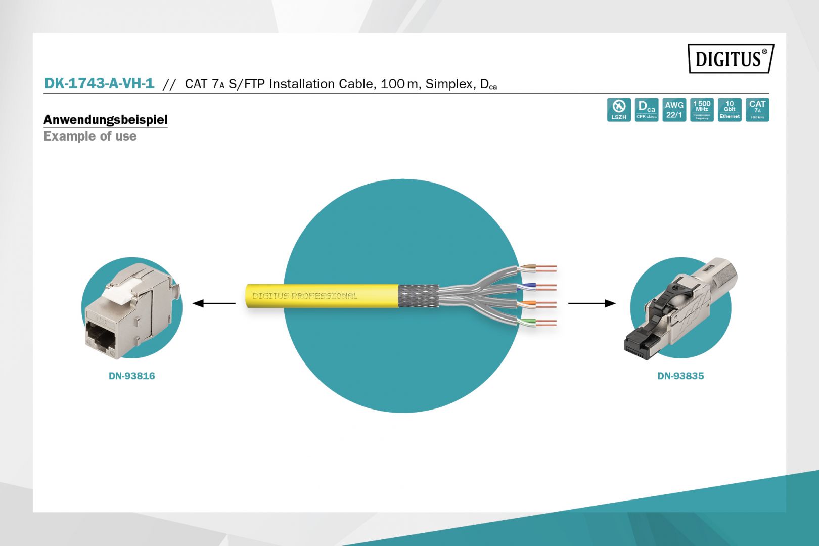 Digitus CAT7A S-FTP Installation cable 100m Yellow