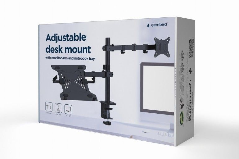 Gembird MA-DA-03 Adjustable Desk Mount With Monitor Arm And Notebook Tray Black