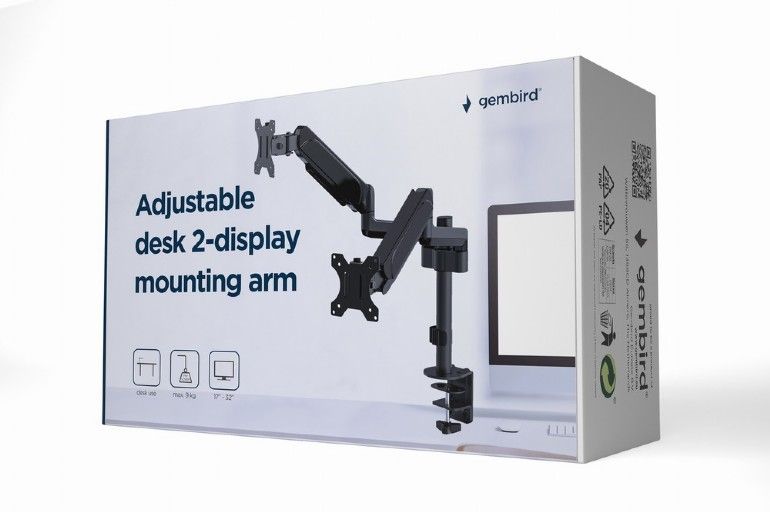 Gembird MA-DA2P-01 Adjustable Desk 2-Display Mounting Arm 17”-32” Black