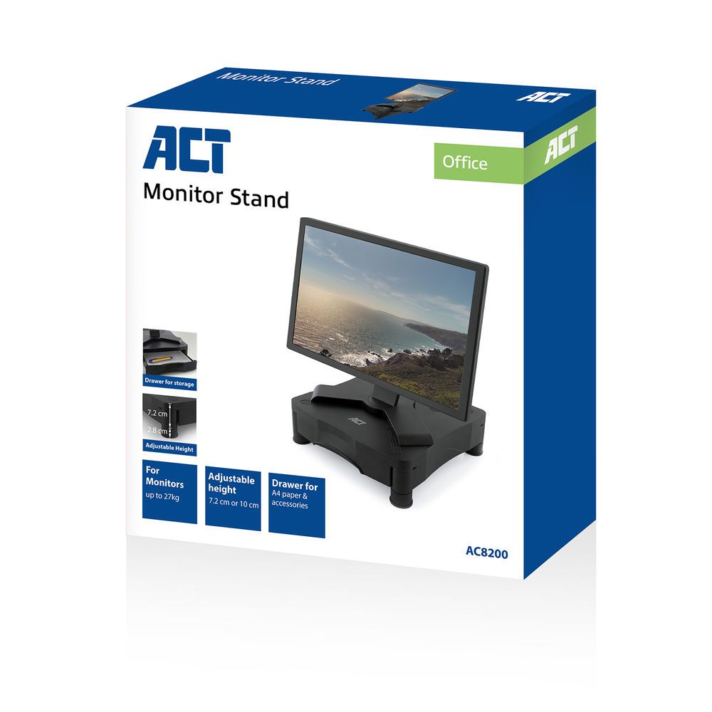 ACT AC8200 Monitor Stand with One Drawer 10"-17" Black