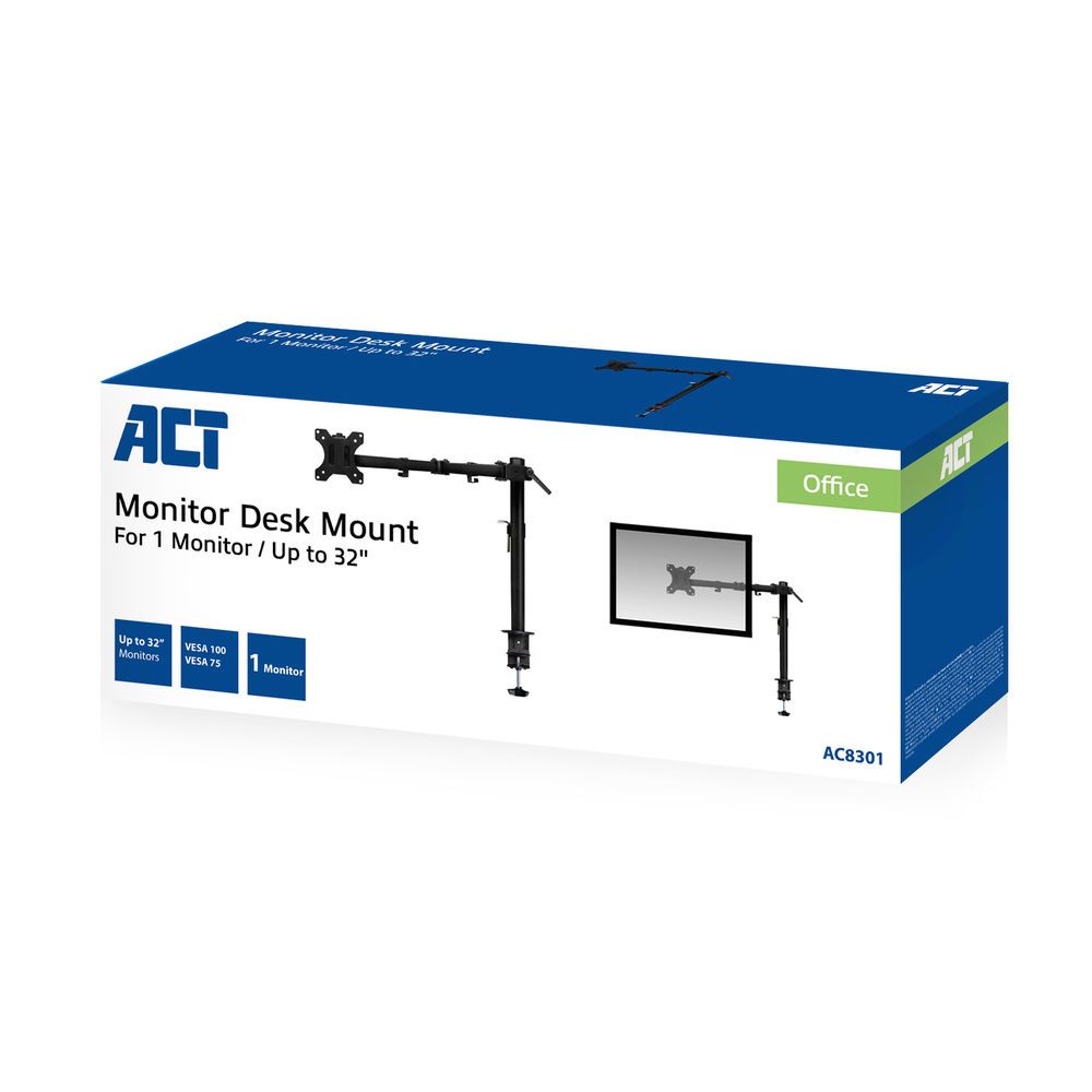 ACT AC8301 Single Monitor Arm 10"-32" Black