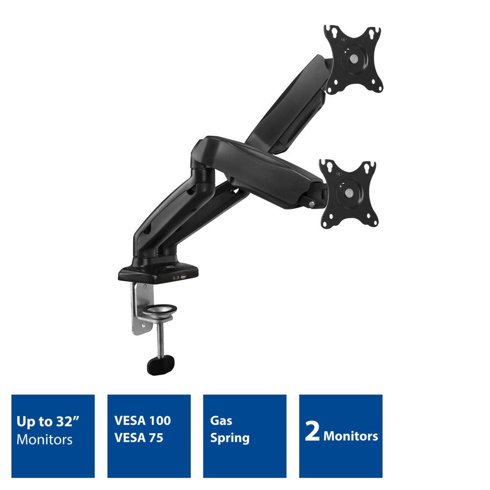 ACT AC8312 Gas Spring Dual Monitor Arm Office 13"-32" Black