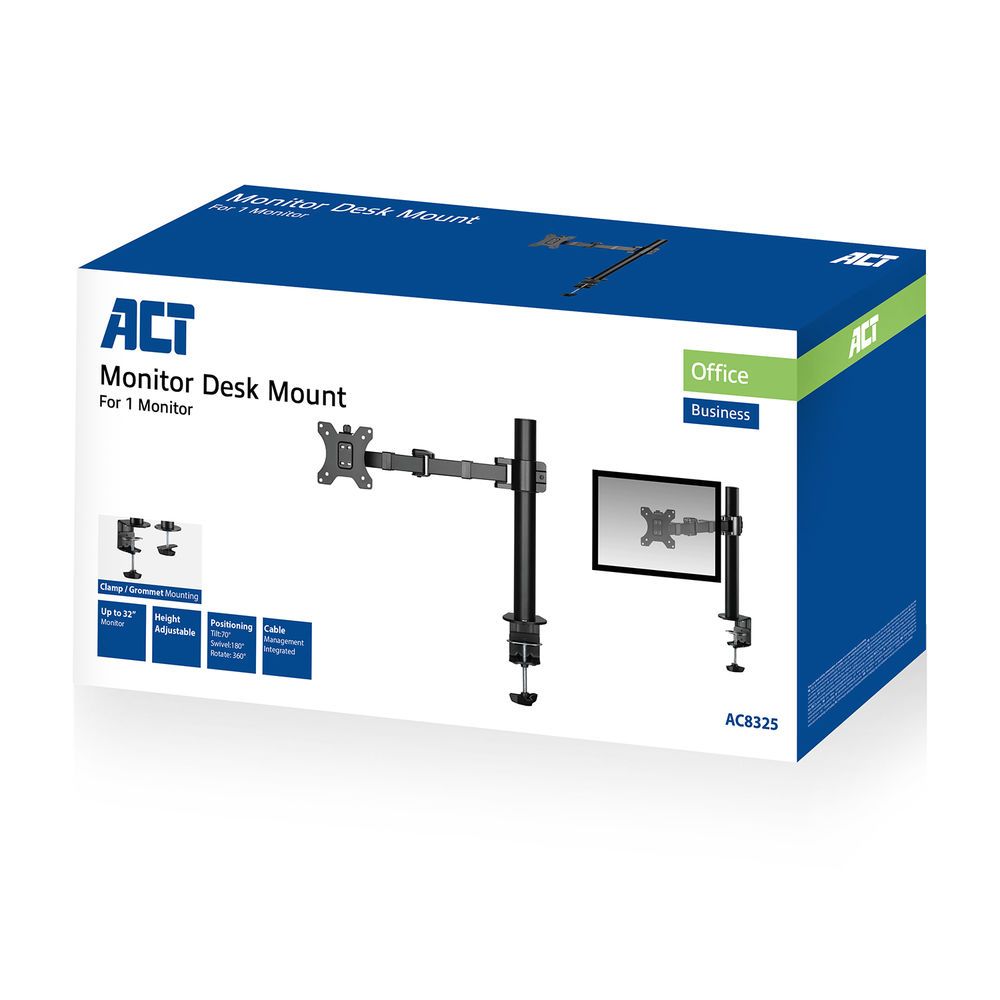 ACT AC8325 Single Monitor Arm Office Solid Pro 10"-32" Black