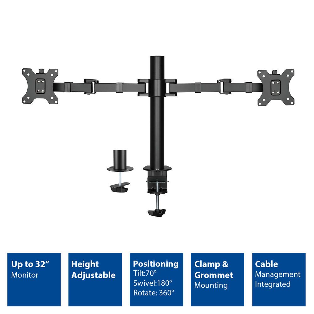 ACT AC8326 Dual Monitor Arm Office Solid Pro 10"-32" Black