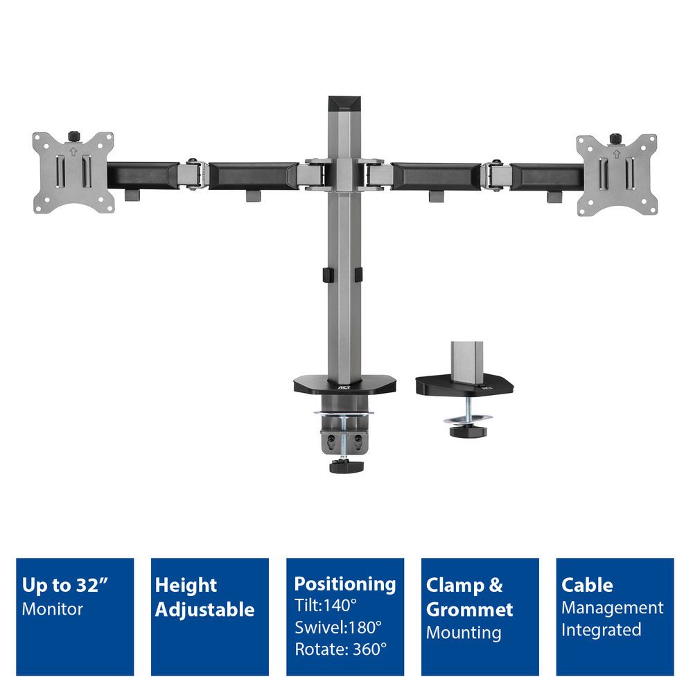 ACT AC8336 Dual Monitor Arm Office 17"-32" Silver