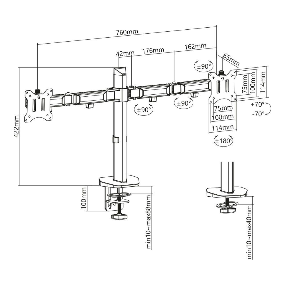 ACT AC8336 Dual Monitor Arm Office 17"-32" Silver