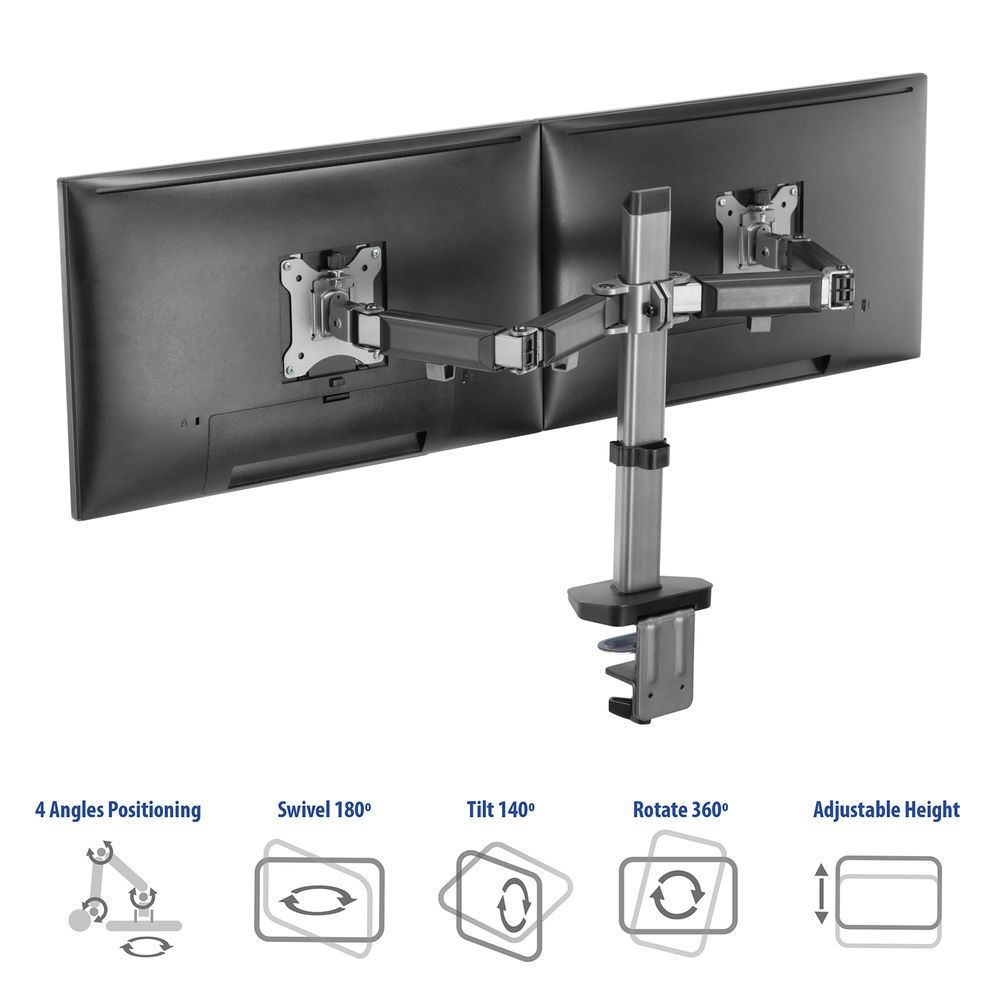 ACT AC8336 Dual Monitor Arm Office 17"-32" Silver