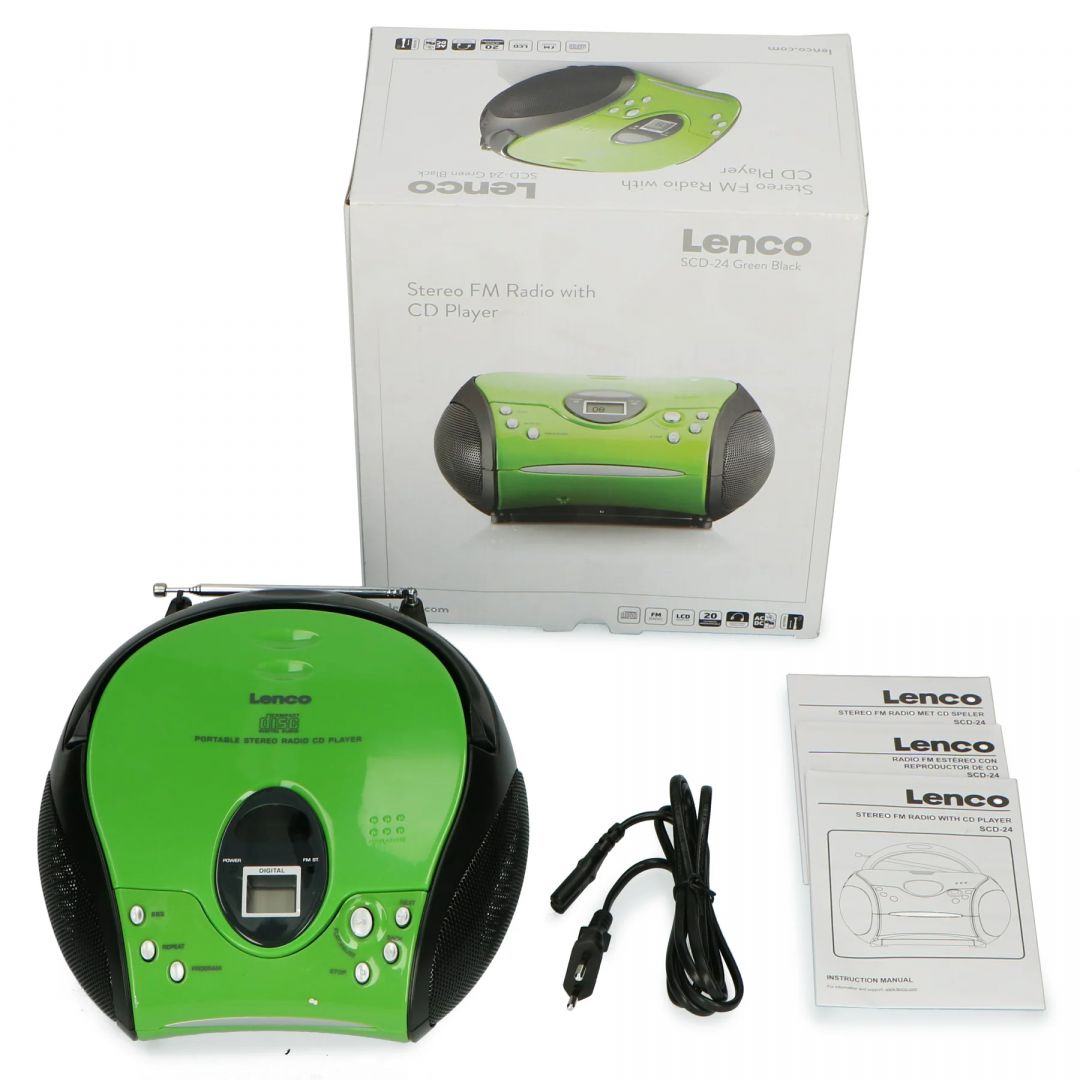 Lenco SCD-24 Portable stereo FM radio with CD player Green/Black