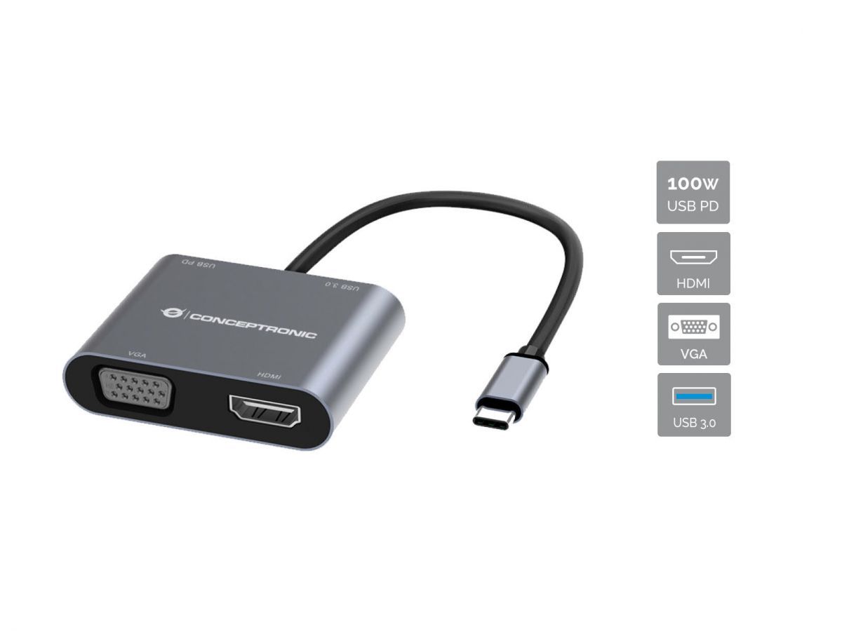 Conceptronic  DONN16G 4in1 USB3.2 Gen 1 Docking Station Grey