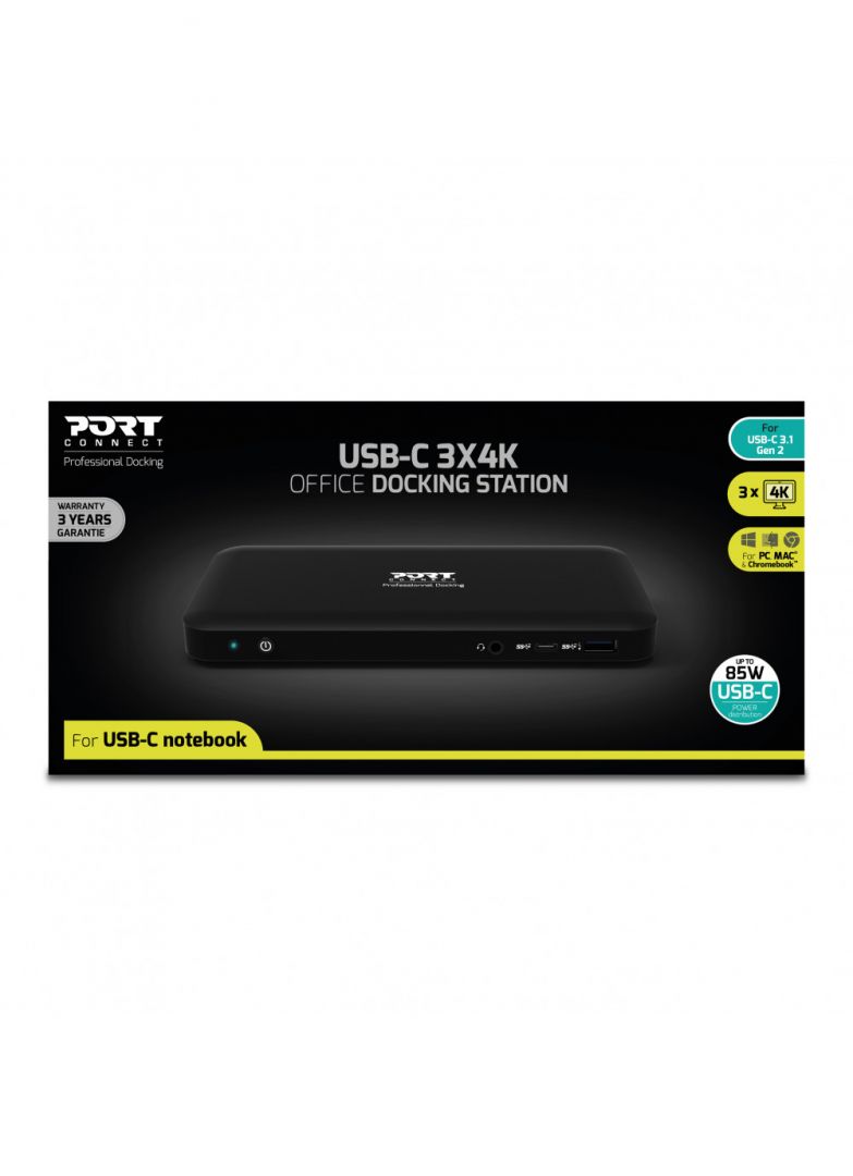 Port Designs USB-C 3X4K Office Docking Station Black