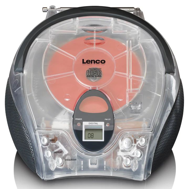 Lenco SCD-24TR portable stereo FM radio with CD player Transparent