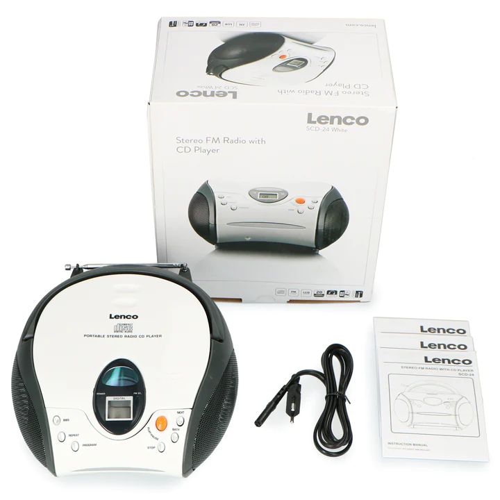 Lenco SCD-24 portable stereo FM radio with CD player White