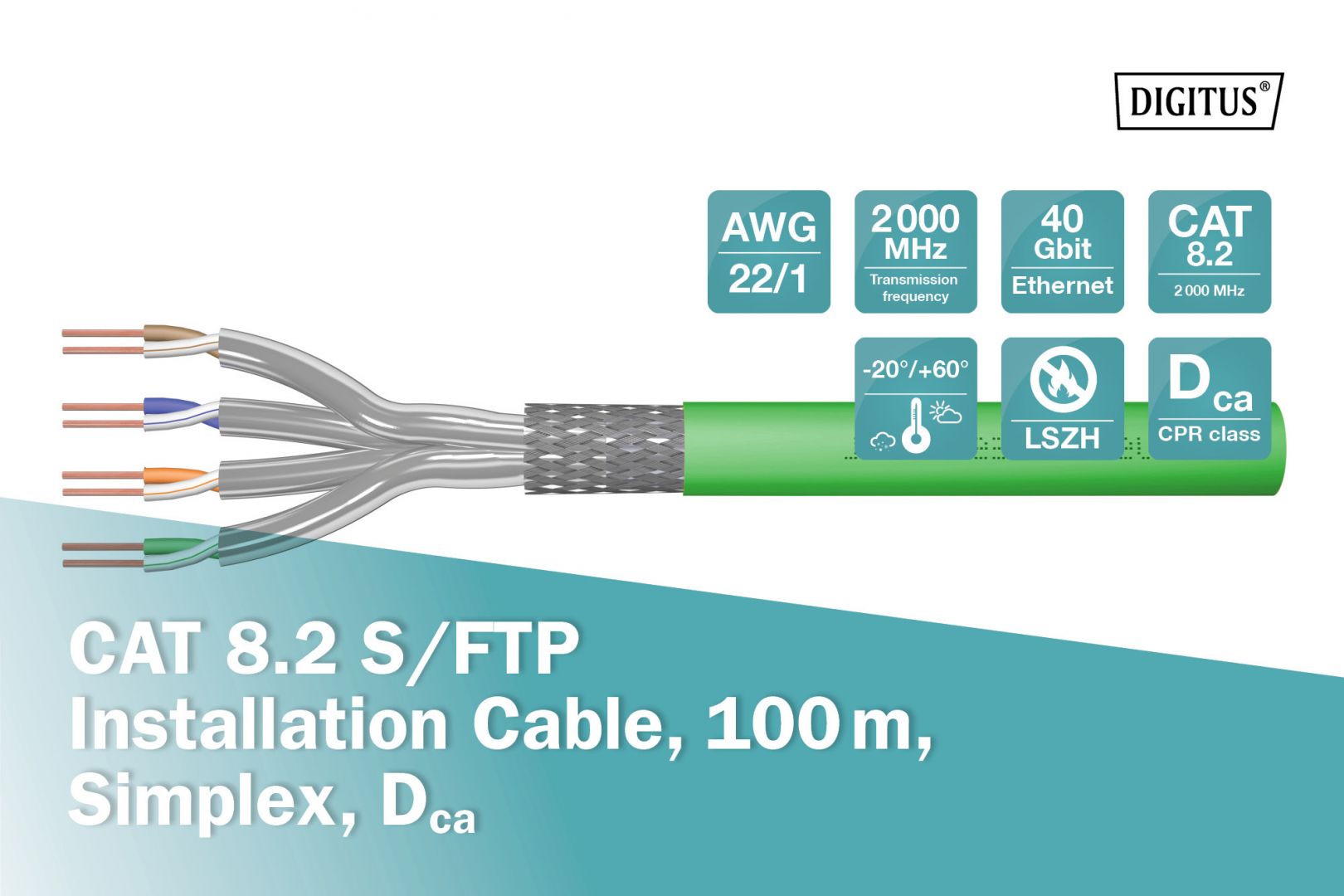 Digitus CAT8.2 S-FTP Installation Cable 100m Green