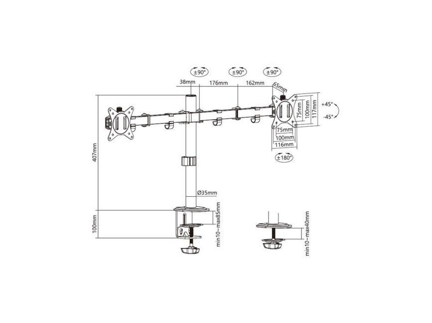 EQuip 17"-32" Articulating Dual Monitor Desk Mount Bracket Black