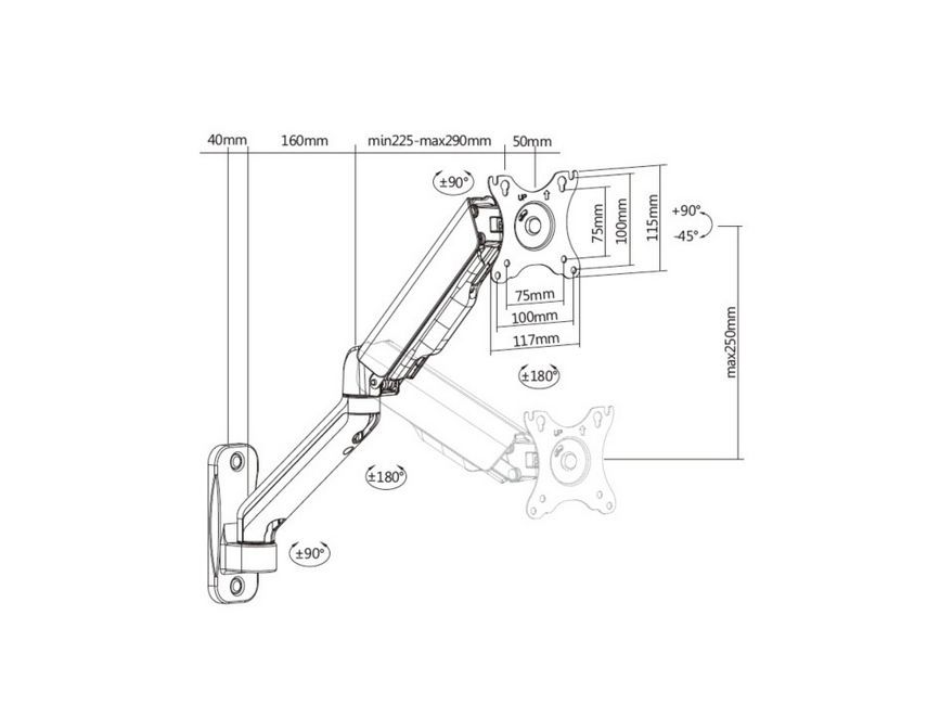 EQuip 17"-32" Single Monitor Wall-Mounted Bracket Black