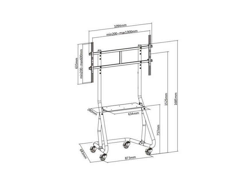 EQuip 60"-105" Heavy-Duty TV Cart Black