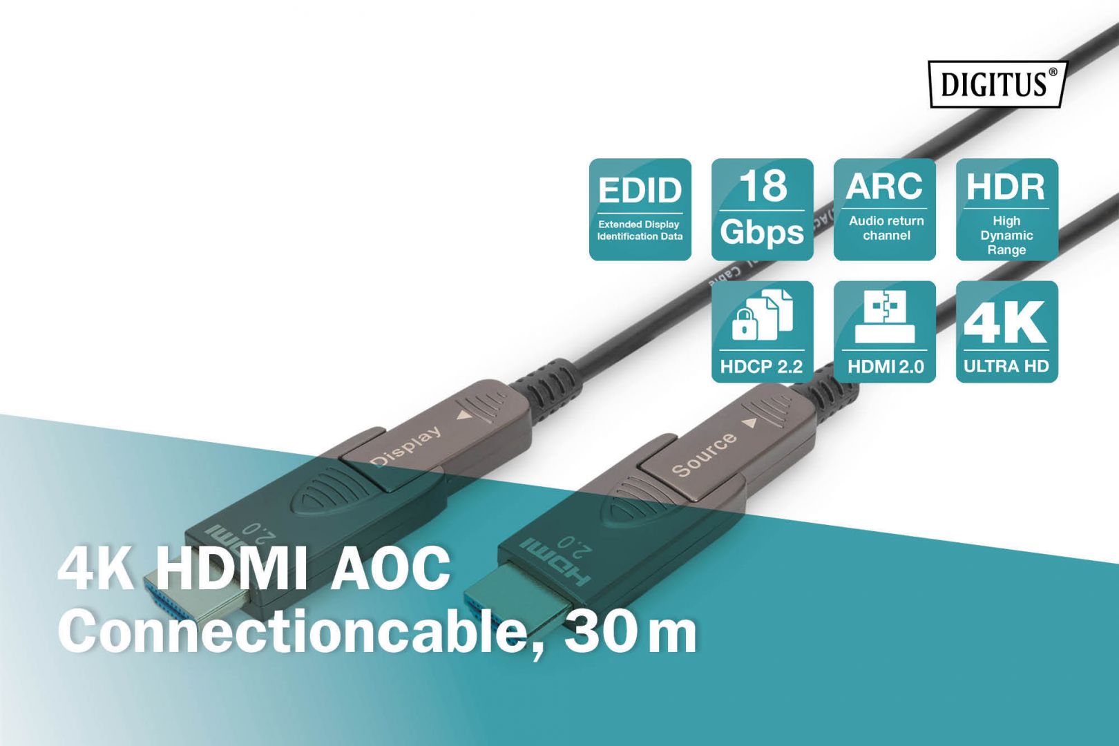 Digitus AK-330127-300-S 4K - HDMI AOC Hybrid Fiber Optic Cable with removable plug