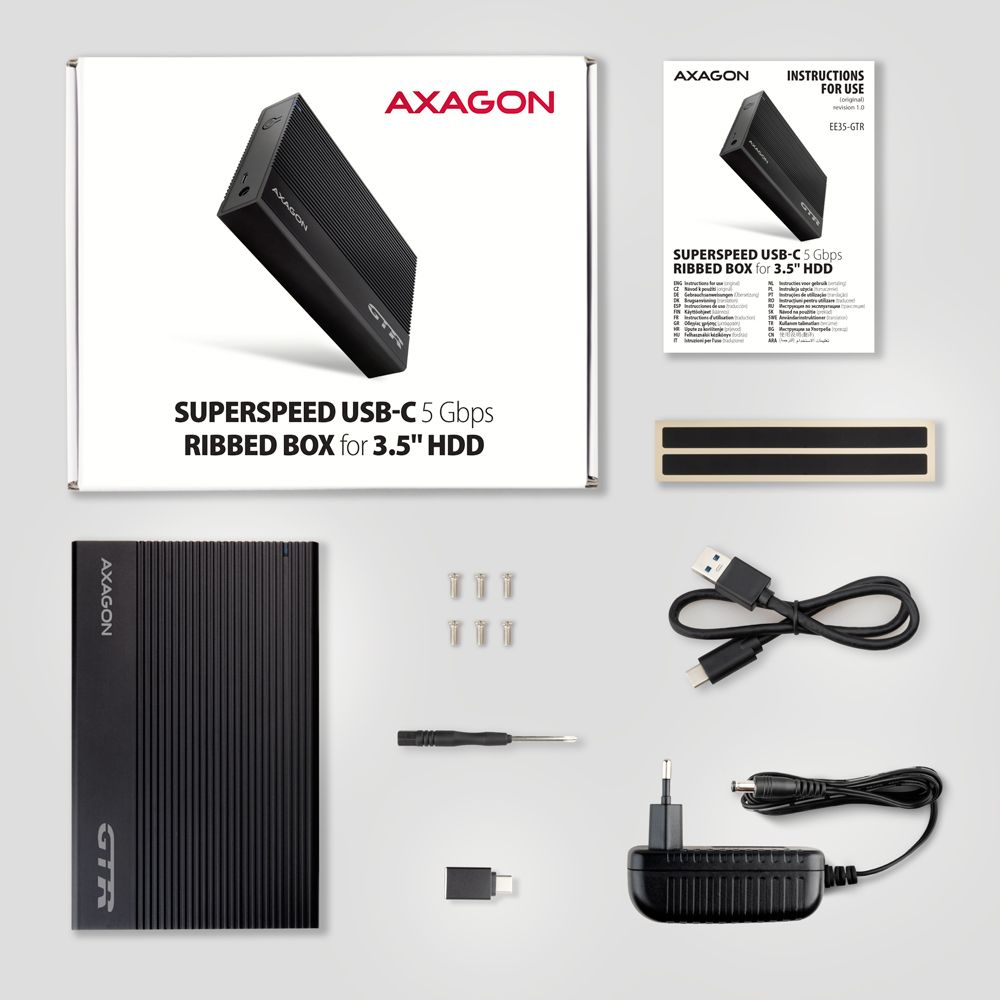 AXAGON EE35-GTR USB-C 3.2 Gen 1 - SATA 6G 3.5" External RIBBED box Black