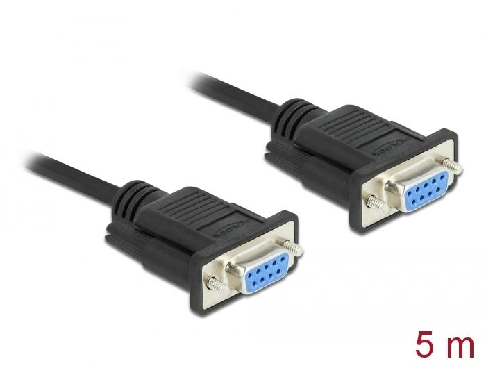 DeLock Serial Cable RS-232 D-Sub 9 female to female null modem with narrow plug housing CTS / RTS auto control 5m Black