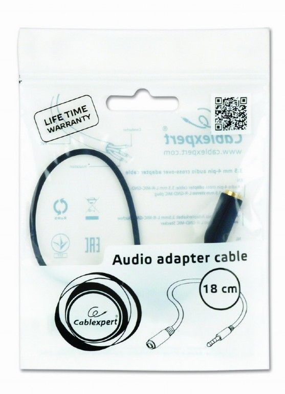 Gembird CCA-419 3.5 MM 4-PIN audio cross-over adapter cable 0,18m Black