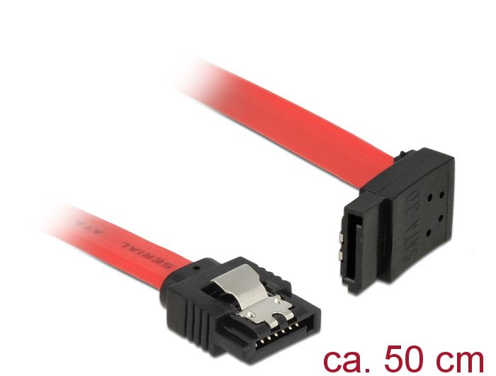 DeLock SATA 6 Gb/s male straight > SATA male upwards angled 50 cm Red metal cable