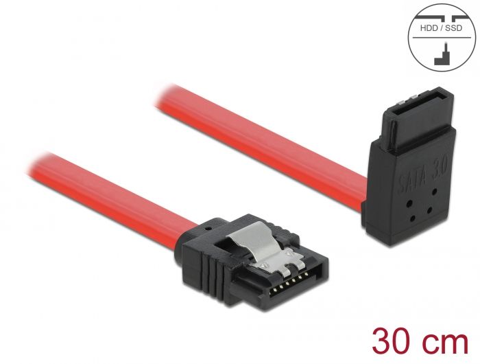 DeLock SATA 3 F/F adatkábel 0,3m 90° Red