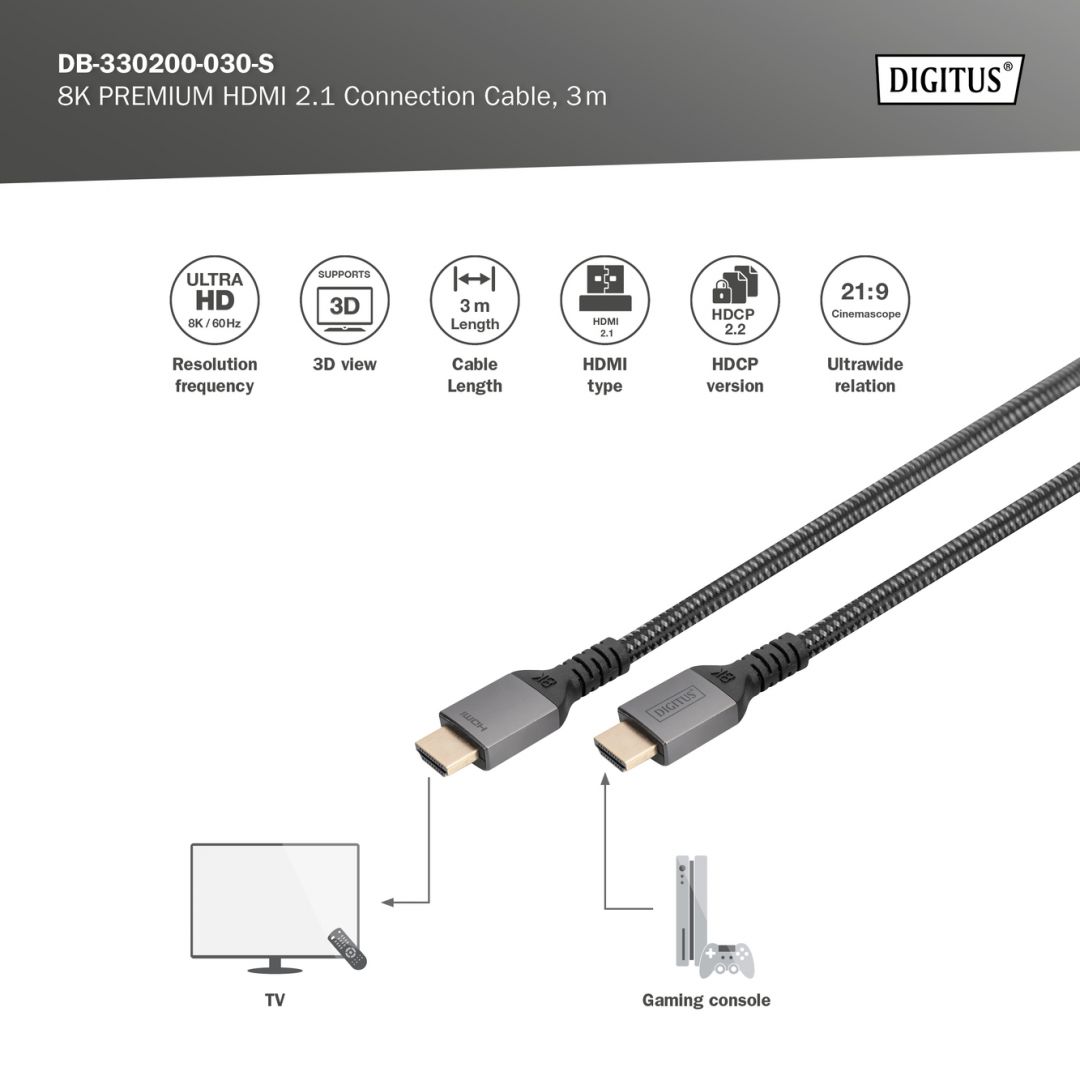 Assmann 8K HDMI Ultra High Speed Connection Cable with Ethernet Black