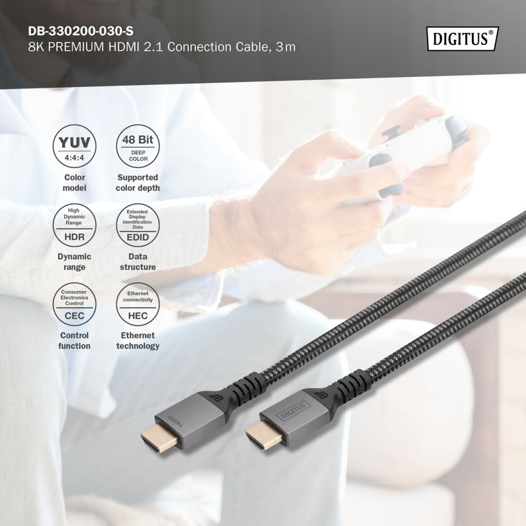 Assmann 8K HDMI Ultra High Speed Connection Cable with Ethernet Black