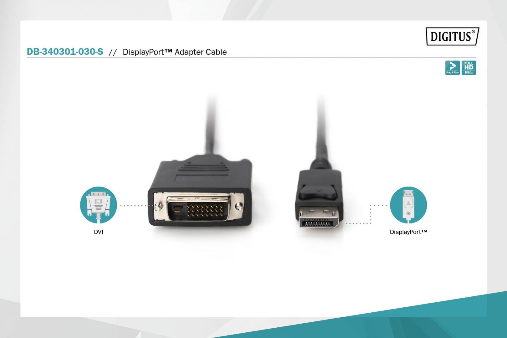 Digitus DisplayPort Adapter Cable DP to DVI-D 3m Black