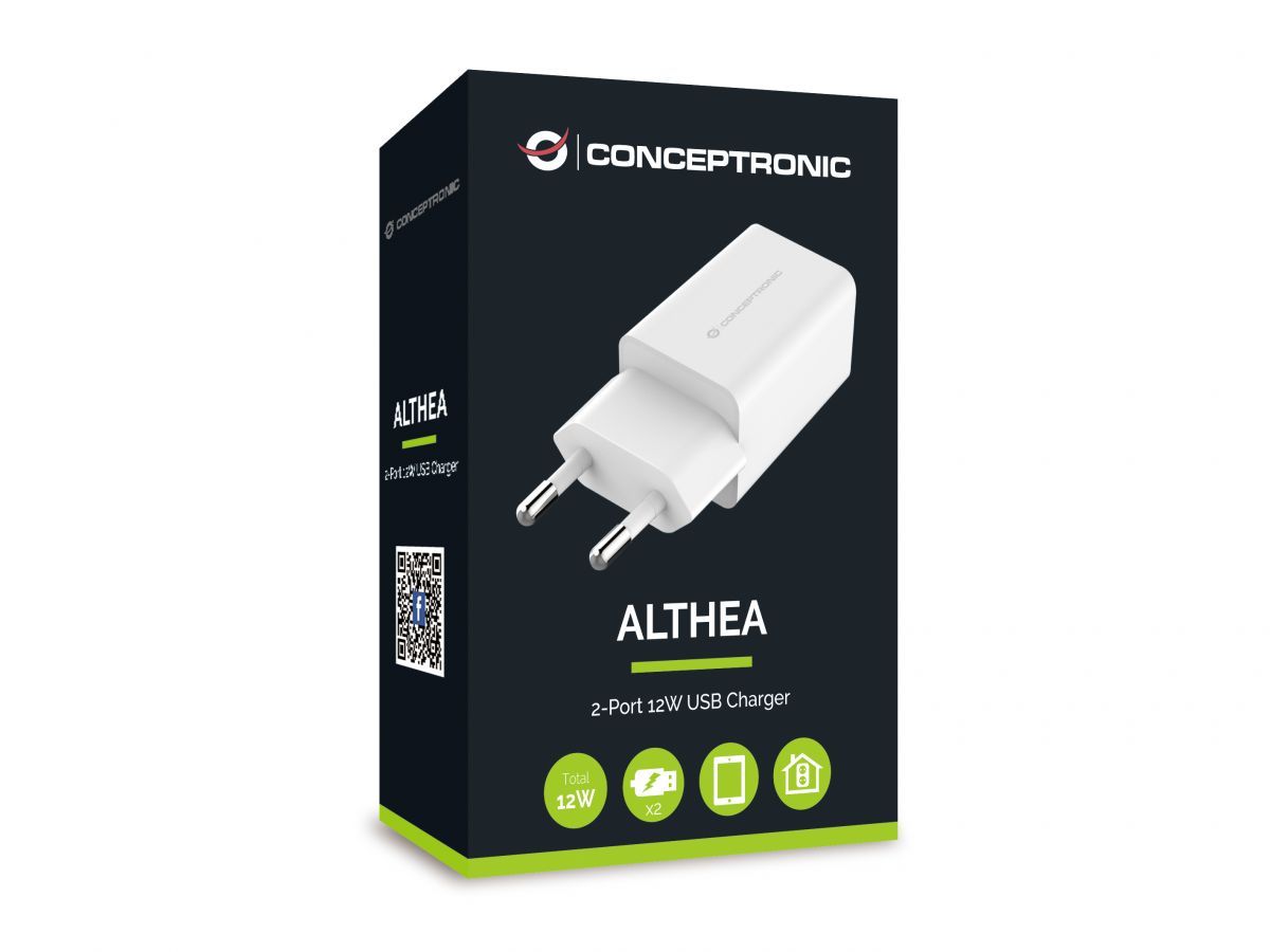 Conceptronic  ALTHEA06W 2-Port 12W USB Charger Adapter White