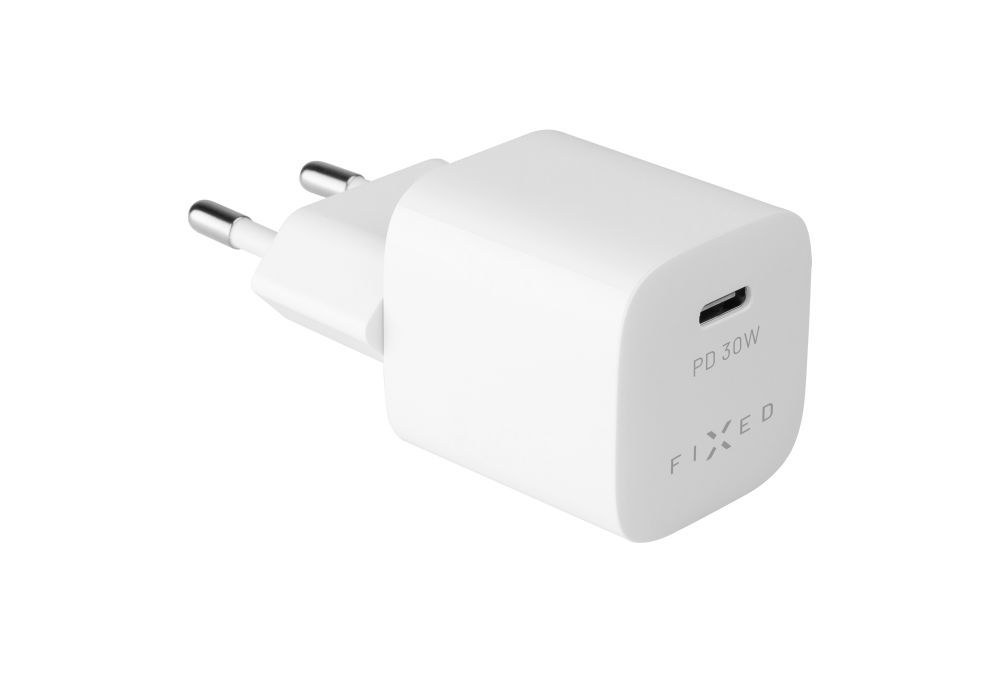 FIXED Mini USB-C Travel Charger 30W + USB-C/Lightning Cable, white