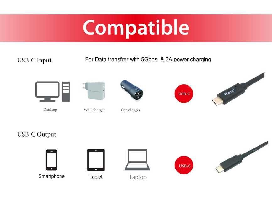 EQuip USB-C 3.2 Gen1 to USB-C 1m cable Black