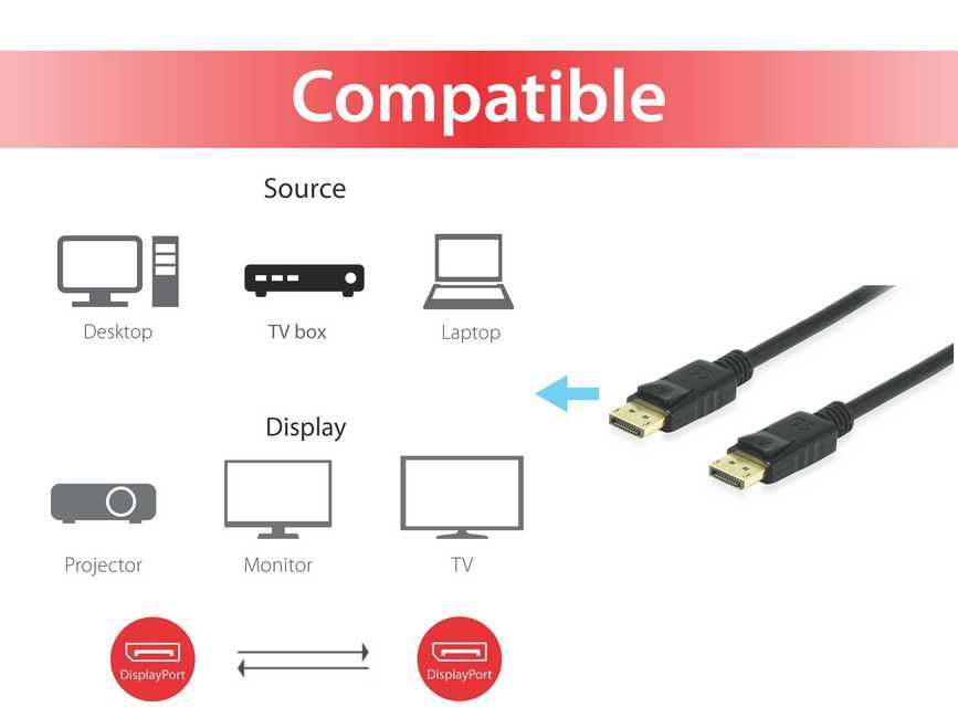 EQuip DisplayPort to DisplayPort 1.4 8K/60Hz cable 1m Black