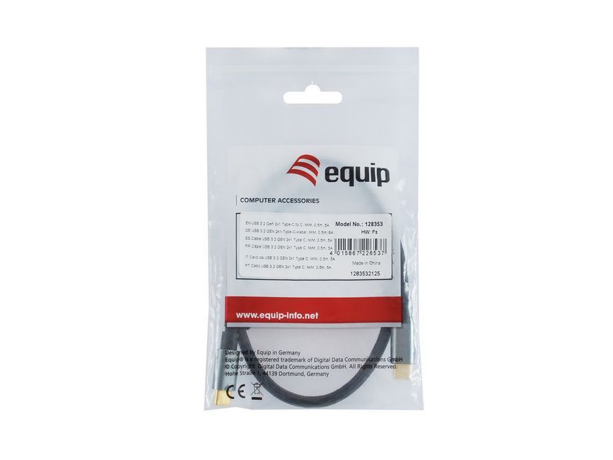 EQuip USB-C 3.2 Gen2 to USB-C 100W cable 1m Black