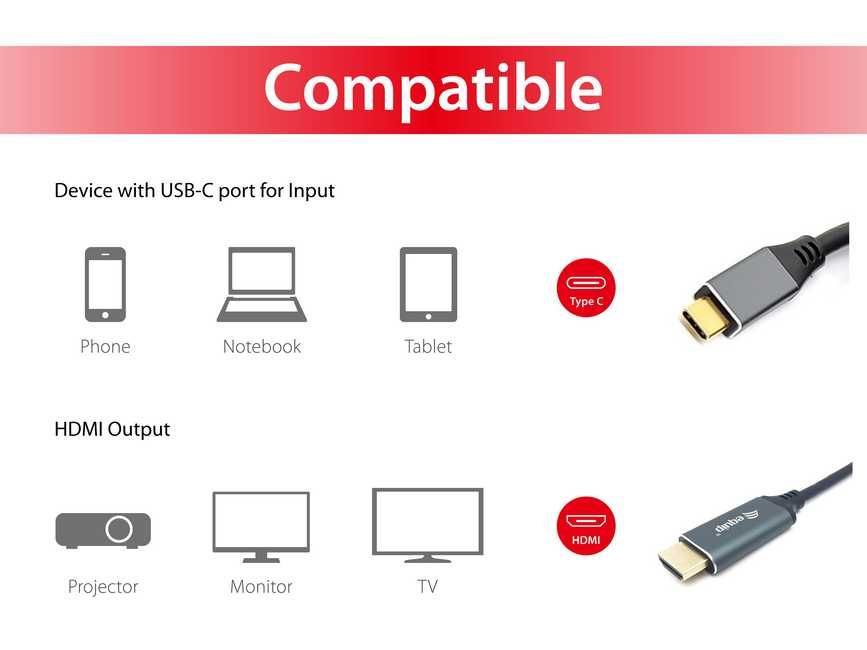 EQuip USB-C to HDMI 4K/60Hz cable 2m Black