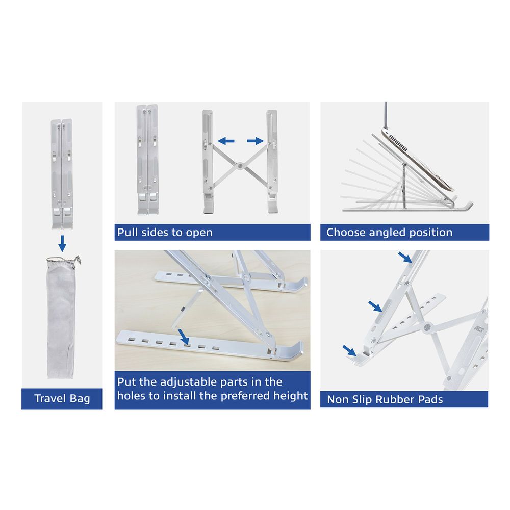 ACT AC8120 Foldable laptop stand aluminium 7 positions height adjustable