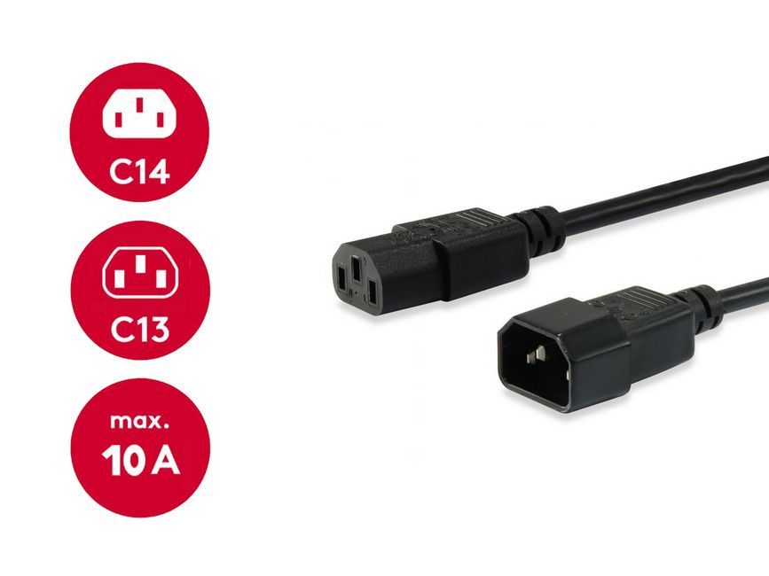 EQuip High Quality Power Cord C13 to C14 cable 3m Black