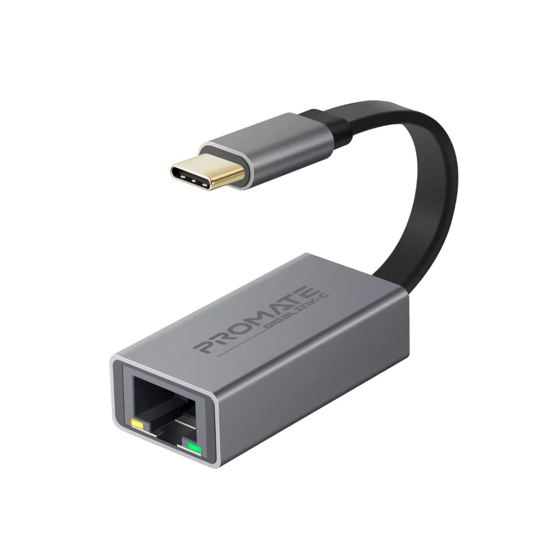 Promate  GigaLink-C High Speed USB-C to Gigabit Ethernet Adapter Grey