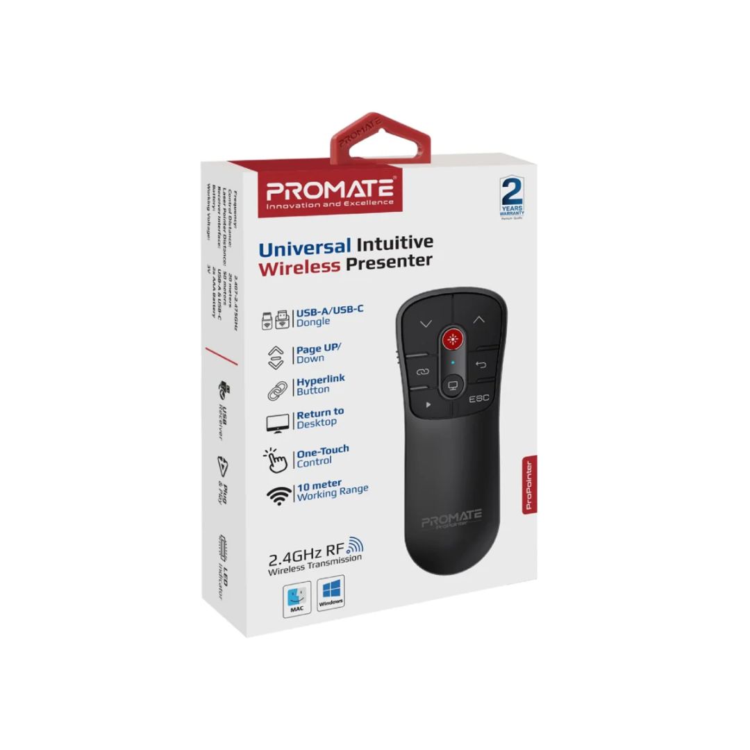 Promate  ProPointer Universal Intuitive Wireless Presenter Red Laser Black