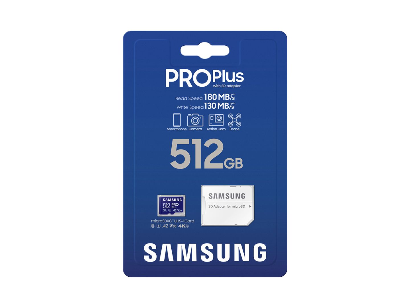 Samsung 512GB microSDXC Pro Plus Class10 U3 A2 V30 + adapterrel