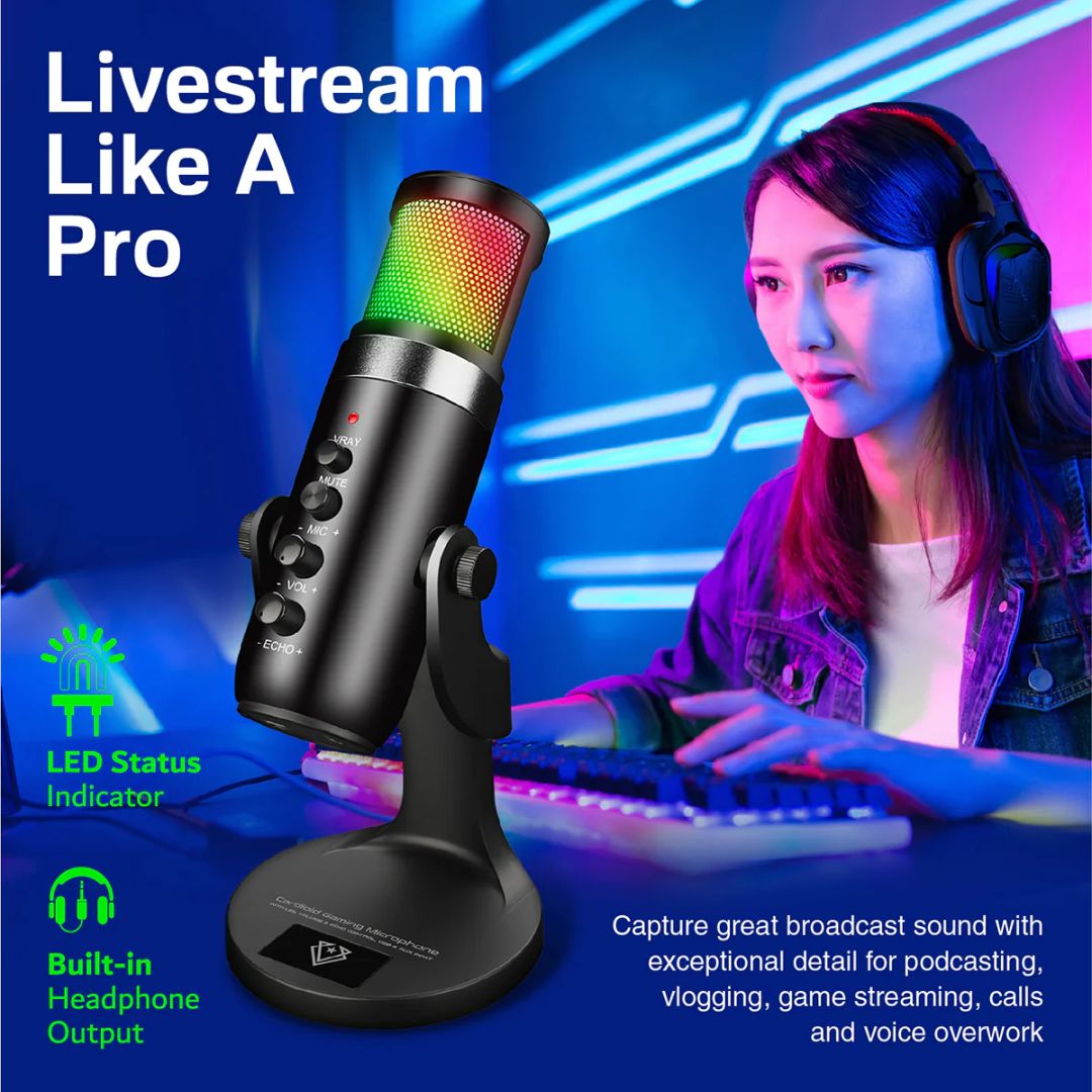 VERTUX Crusader RGB Gaming Microphone Black