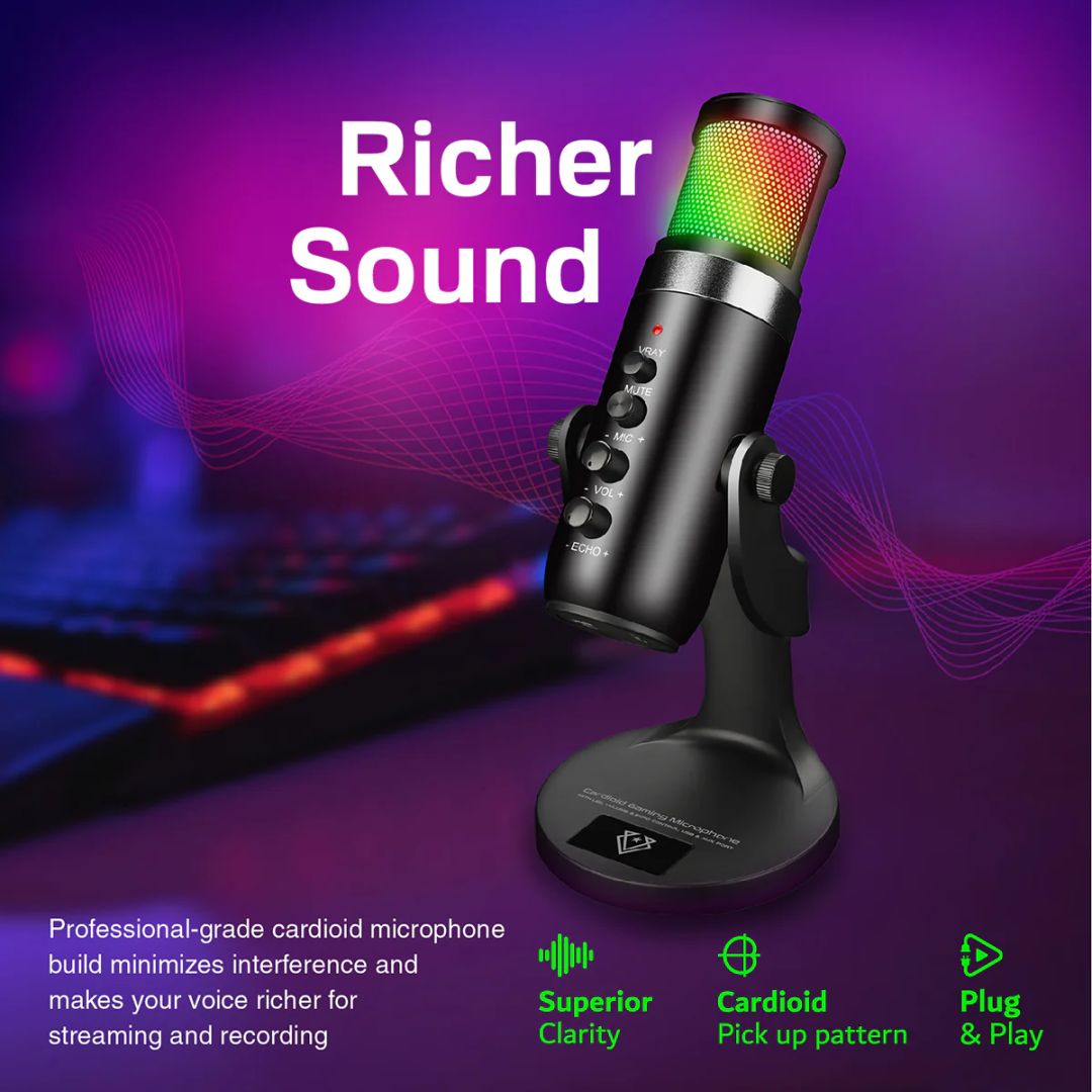 VERTUX Crusader RGB Gaming Microphone Black