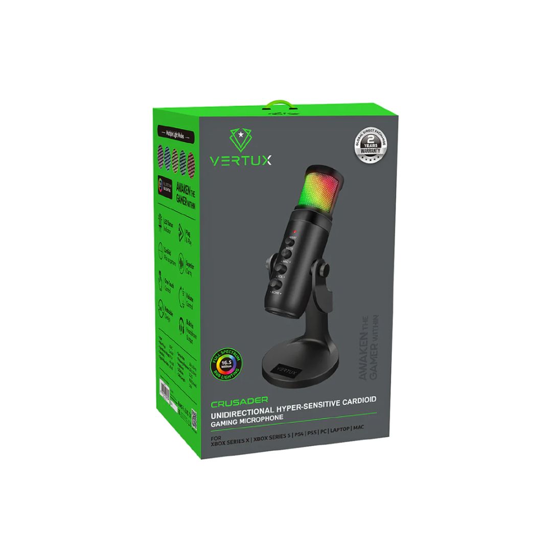 VERTUX Crusader RGB Gaming Microphone Black