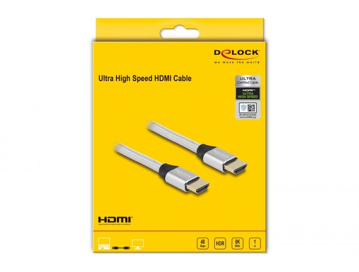 DeLock Ultra High Speed HDMI Cable 48 Gbps 8K 60 Hz 1m Silver