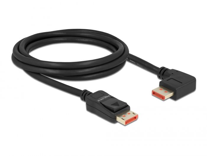 DeLock DisplayPort cable male straight to male 90° right angled 8K 60Hz 2m Black