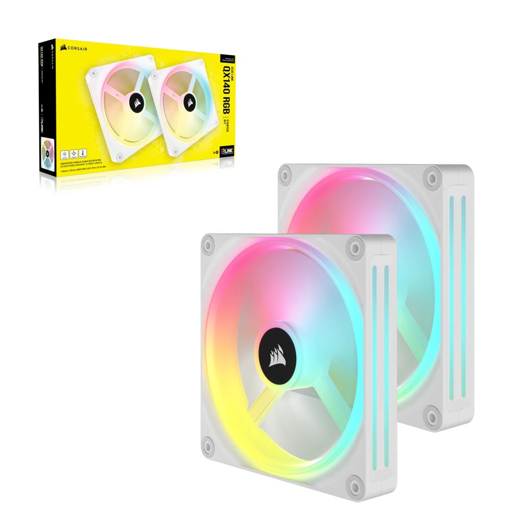 Corsair iCUE LINK QX140 RGB 140mm PWM PC Fans Starter Kit with iCUE LINK System Hub White