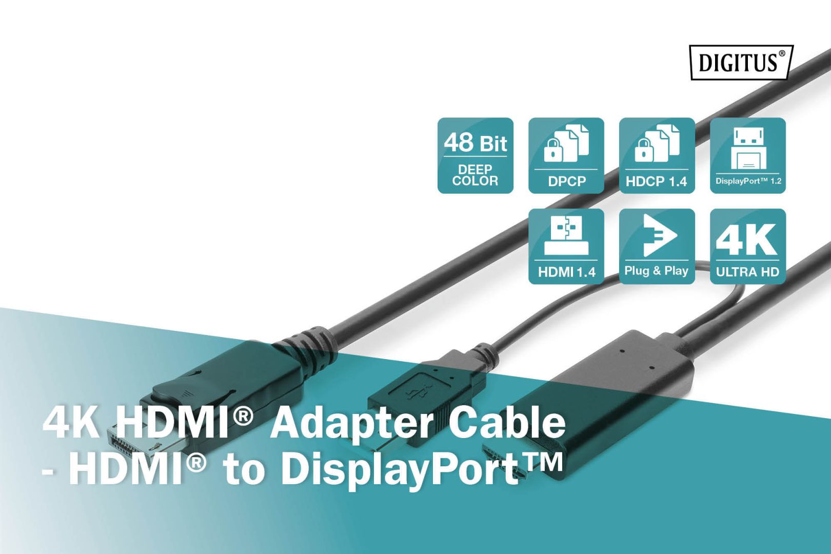 Digitus HDMI Adapter Cable HDMI to DisplayPort 4K 2m Black