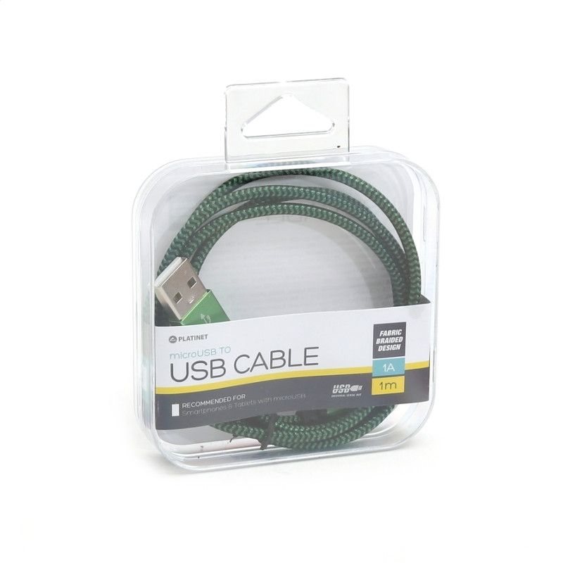 Platinet  micro USB to USB fabric braided cable 1m Green