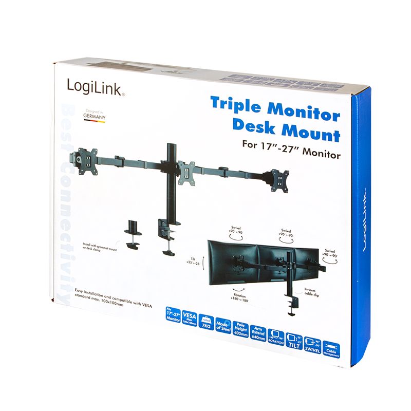 Logilink 17"-27" Triple Monitor Mount Black