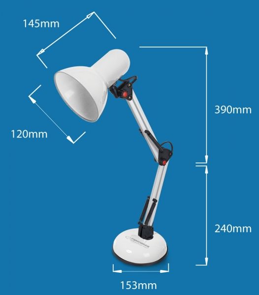 Esperanza Avior E27 Desk Lamp White